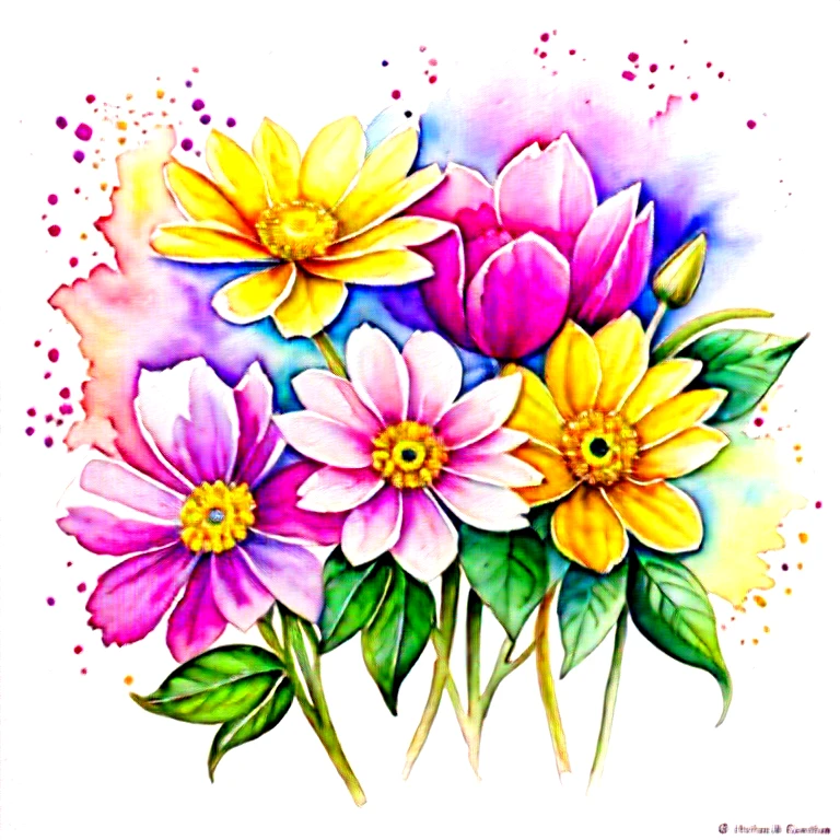 Wild Flowers Art, Watercolor Botanical, 32k, high resolution, highly detailed, deviant art