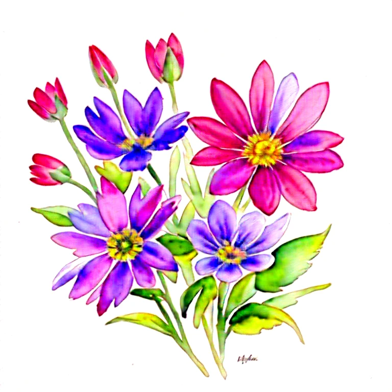 Wild Flowers Art, Watercolor Botanical, 32k, high resolution, highly detailed, deviant art