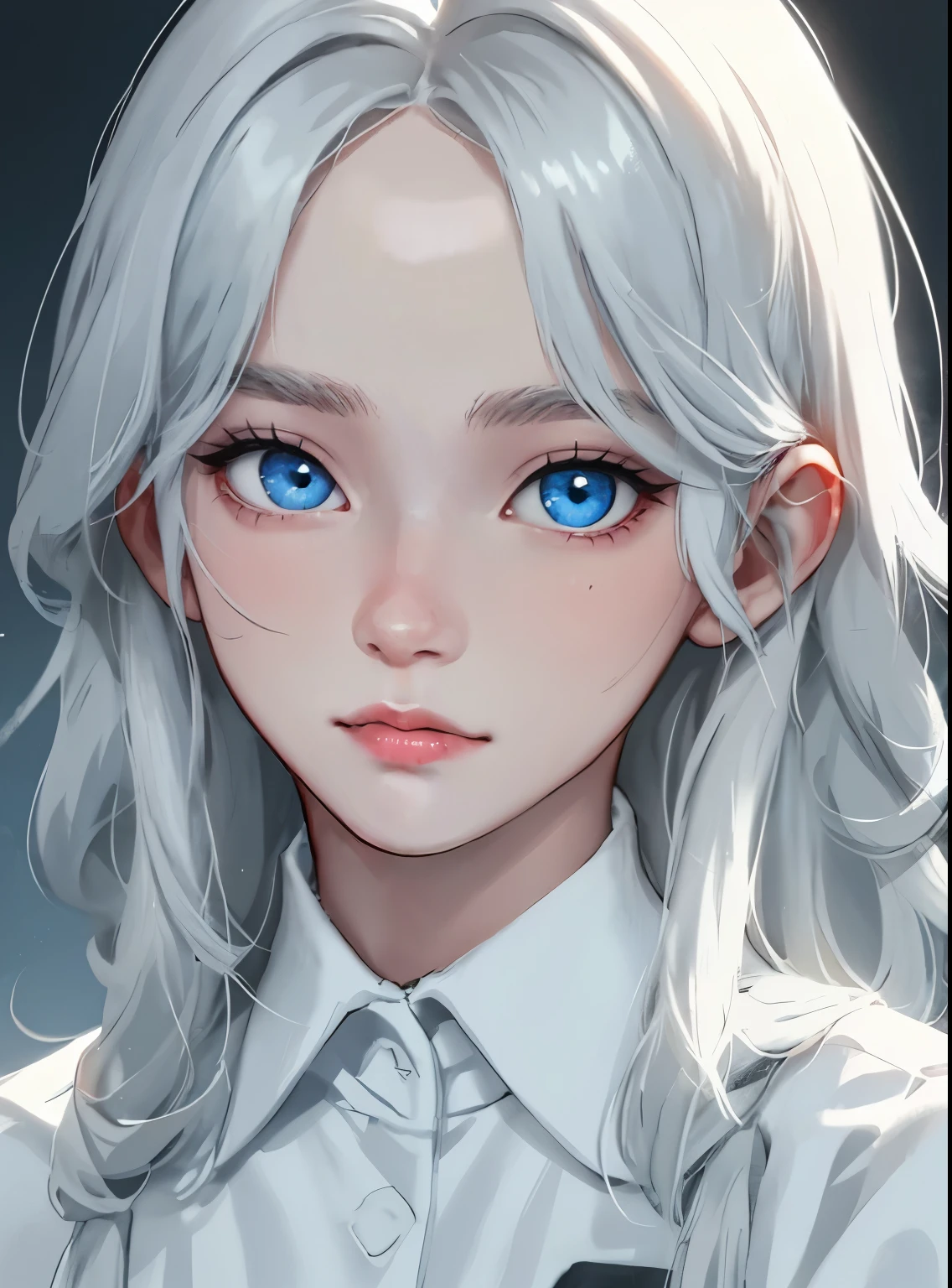 Boy, silver hair, blue eyes, sharp features, white skin, uniform
