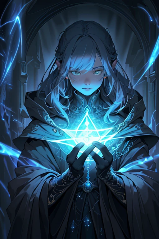 (Ultra detailed), (masterpiece), (best quality), (very detailed CG unit 8k wallpaper), ((a necromancer)) dark in its lair, (((visible magical aura)), (((upper body))), dim light, soft light, concept art, dimly lit, forbidden magic accessories, cinematic, highly detailed, stylized wallpaper