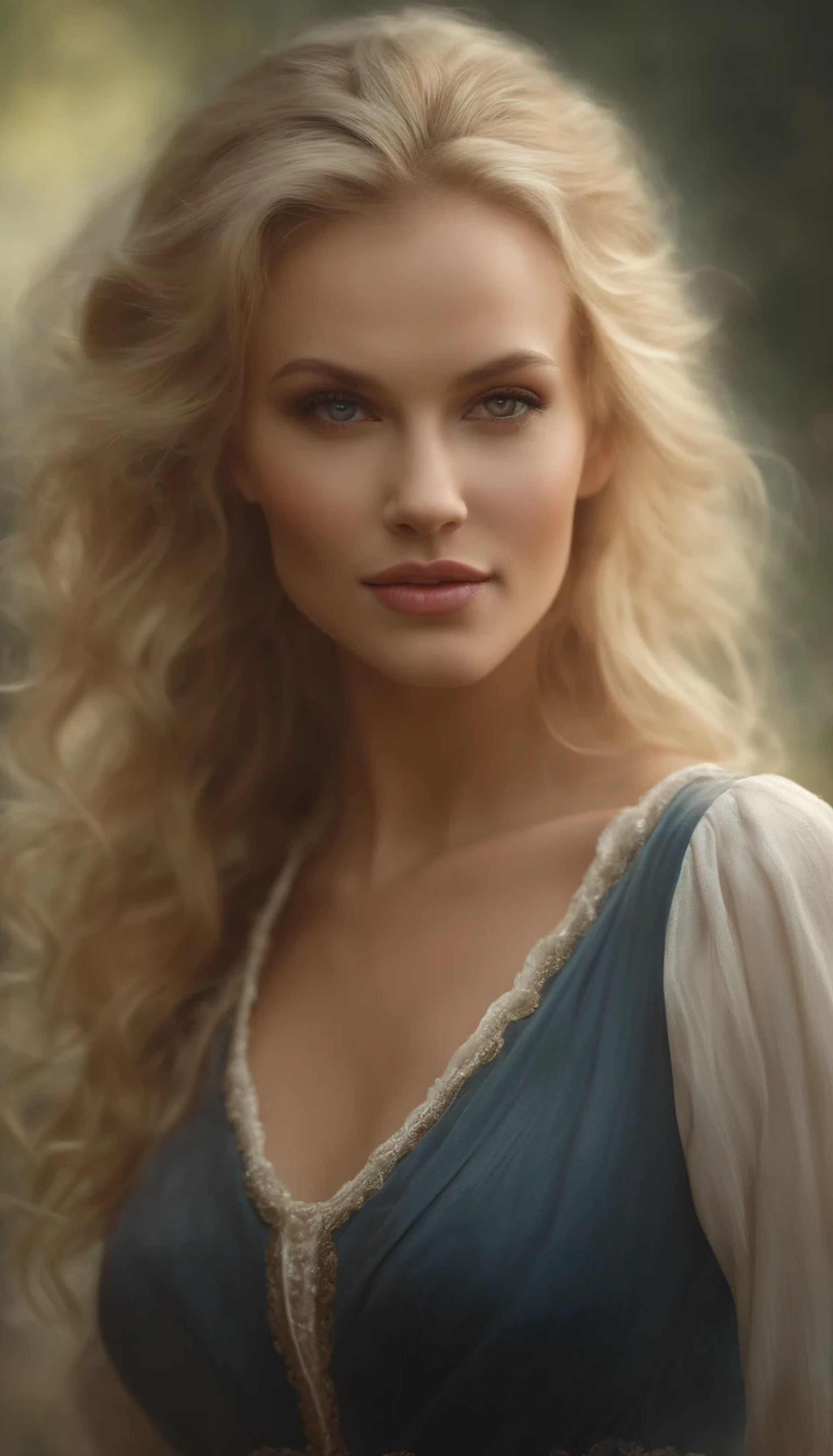 pale fair complexion, mulher em torno de 20 anos, cabelos castanhos naturais, vestindo kohl, Beautiful, seios grandes, olhar inocente, holding a child in your arms, the baby is asleep, Baby has silver blonde hair, The baby is wrapped in blue colored velvet blankets, Cenario quarto luxuoso bem iluminado, Ultra sharp focus, Filmagem realista, roupas femininas comportada , corpo inteiro, 8k, 4k, ultra realidade, Woman looks at camera.