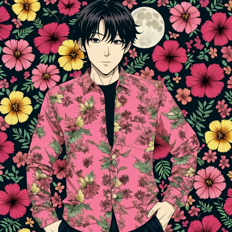 Wolf,full moon,Handsome,Dandy,Tropical Shirt,hibiscus,Anpanman,Anime Style