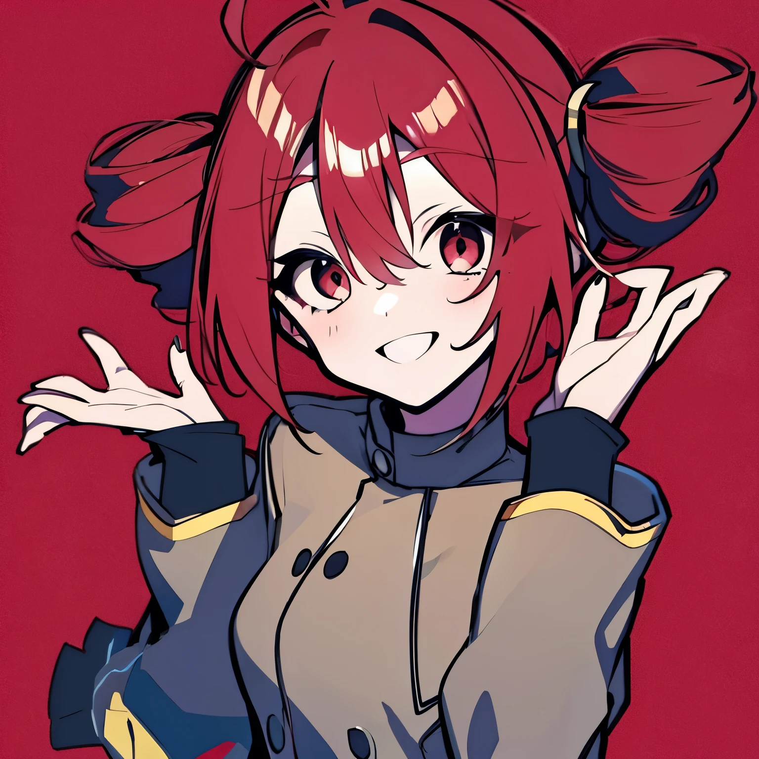 teto、Red Hair、Twin tails、smile、Perfect Face、lovely、Red background、Masterpiece、highest quality