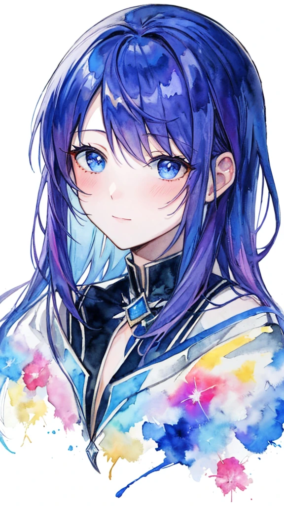 Paintings, Top Quality, (watercolor), (Partially painted:1.1) On a white background, colourful colors, The shy face of the girl
