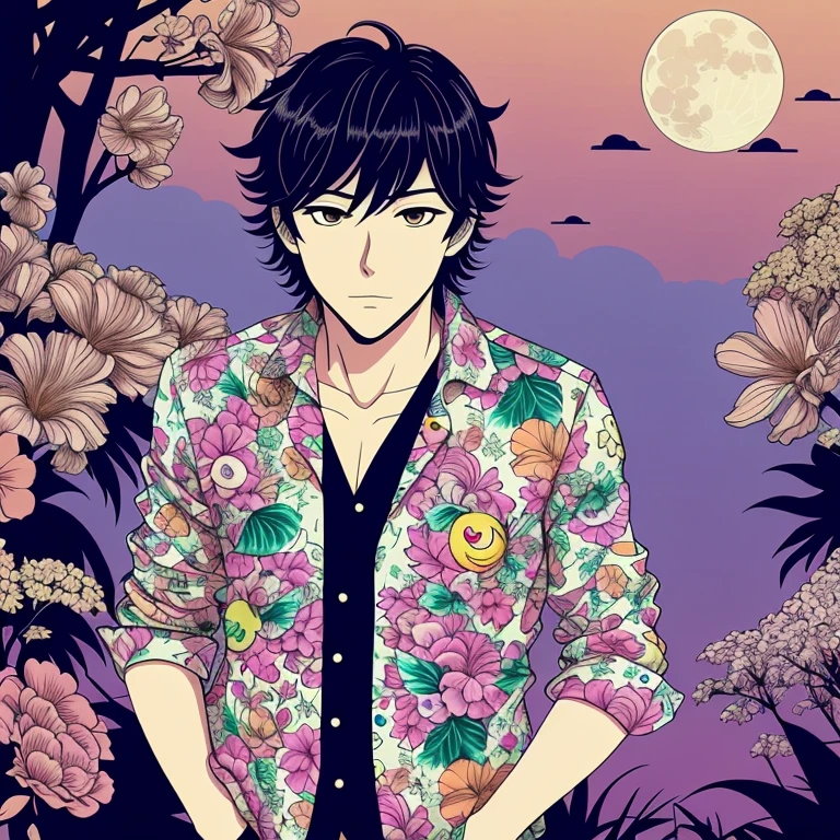 Wolf,One Full Moon,Handsome,Dandy,Tropical Shirt,Anpanman,Anime Style