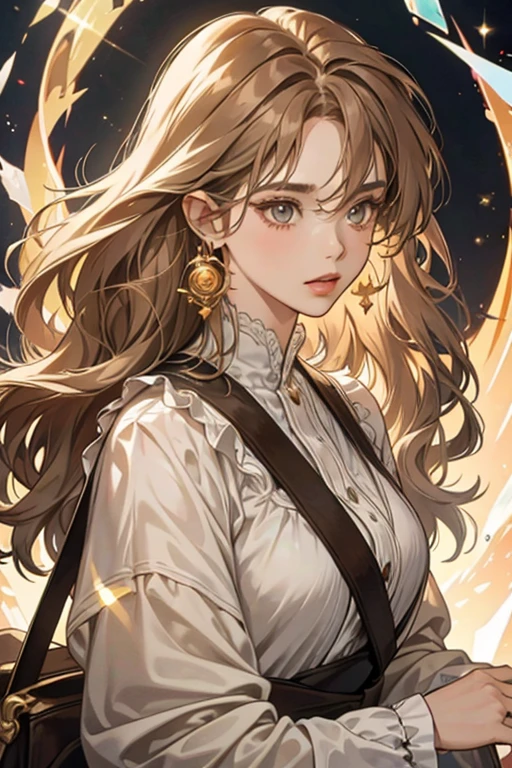 The Old Woman of the Wizard of Light, , Long side-swept bangs wavy light brown hair, Crystal Eyes, Ethnic Earrings, Fashion Out It