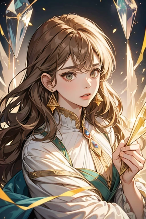 The Old Woman of the Wizard of Light, , Long side-swept bangs wavy light brown hair, Crystal Eyes, Ethnic Earrings, Fashion Out It
