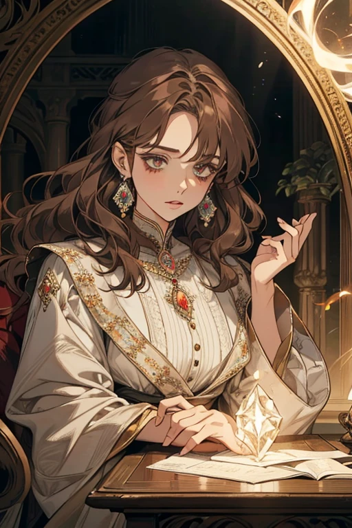 The Old Woman of the Wizard of Light, , Long side-swept bangs wavy light brown hair, Crystal Eyes, Ethnic Earrings, Fashion Out It
