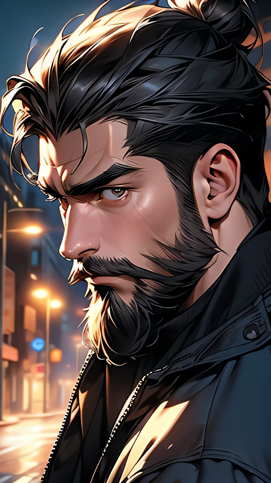 最high quality, masterpiece, 超High resolution, Detailed Background, realism, An illustration, single, 1 boy, street, logic, Volumetric lighting, Depth of written boundary, Facial hair, Fitness Trainer、masterpiece, 最high quality, high quality, High resolution, (Upper body portrait)、