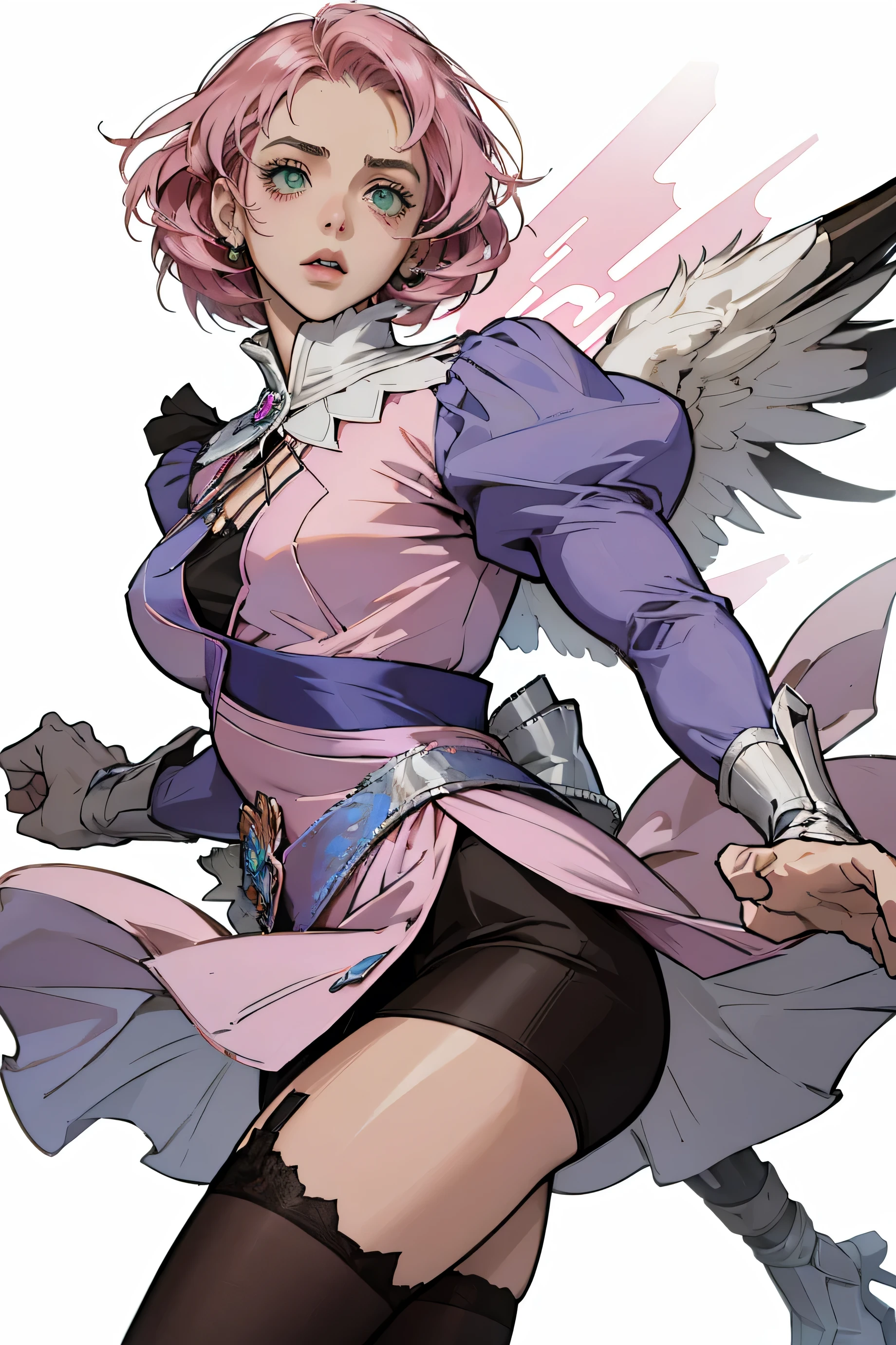 Alisa bosconovitch, melhor qualidade, contemporary, estilo plano, minimalismo, Green Eyes Flat Illustration, cabelo rosa, cabelo curto, cabelos multicoloridos, Camisa Preta, mechanical wings, Head Portrait Close-U, peito pontudo, decote, super decote, middlebreasts, Tekken,cabelo rosa pastel, 1girl, em quimono, hand painted,Desenho de linha sem cor, colorida do yandere pastel, Tekken, Super cute pink hair girl with gothic makeup on the side, com roupa de empregada,figura esbelta,robusto,He sat on the floor,Vestido com roupas de empregada rosa e branco,cabelos muito curtos,com orelhas de gato,quadratic element,, kawaii cor-de-rosa na roupa da era de 1910, Alisa Bosconovich pink lips, no estilo da paleta de cores suave aurorapunk, an anime illustration of your face, gifs animados, hand drawn animation, charming sketches, suave e brilhante, romantismo nebuloso, Estilo Superflat, fundo branco - ar 1:1 - niji 5 - estilo expressivo --s 50 ,Pink kawaii girl in the era of 1920s clothesPink eagles, vestindo uma camisa branca brilhante, no estilo da paleta de cores suave aurorapunk, an anime illustration of your face, gifs animados, hand drawn animation, charming sketches, suave e brilhante, romantismo nebuloso, Estilo Superflat, fundo branco - ar 1:1 - niji 5 - estilo expressivo --s 50, Absurdo, Altas, ultra detalhados, (1girl:1.3), quebrar , Crie uma imagem com uma bela caligrafia