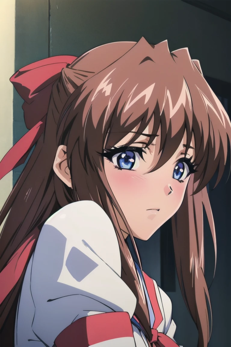 1 girl, single, alone, Beautiful woman、I could see the whole body, ((Brown eyes, Beautiful eyelashes, Realistic eyes)), ((Detailed face, blush:1.2)), ((Smooth texture:0.75, Realistic texture:0.65, Realistic:1.1, Anime CG Style)),Troubled face,Dynamic Angle, Perfect body,Leaning forward significantly、A dimly lit love hotel、Sailor suit、、White High Knee Socks、Red Hair Ribbon