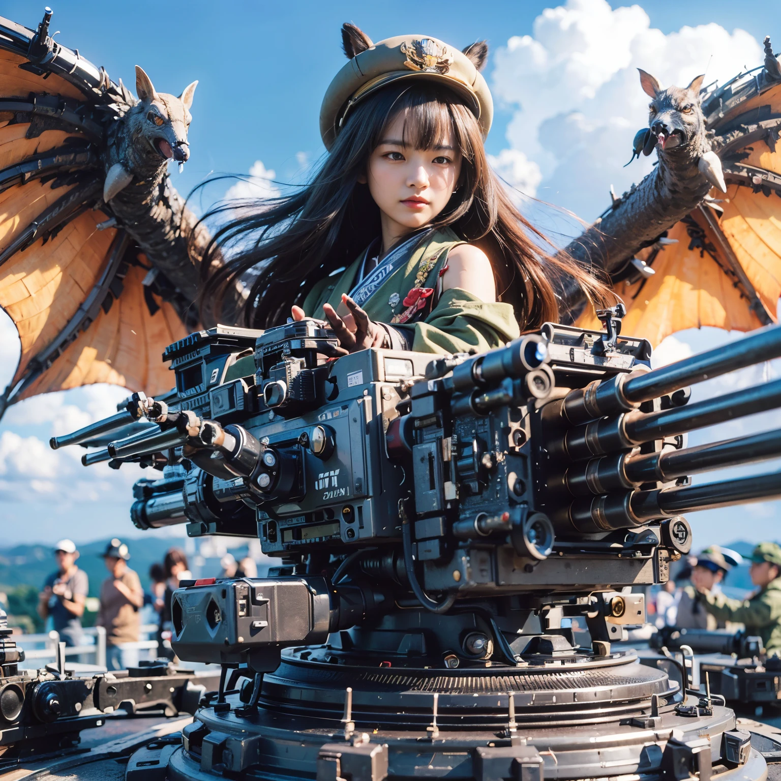 (masterpiece, best quality:1.2), (8k uhd, 16k, 32k, ultra high res), (photorealistic:1.37), (RAW photo), ultimate-realistic, ultimate-realistic details, ultimate-realistic texture, ultimate-intricate details, ultimate-realistic lighting, ultimate-realistic shadow, japanese girl, ultimate-cute face, ultimate-RAW skin, ultimate-realistic eyes, Japanese woman in insect powered suit, cannon mounted on shoulder, very cute face, mechanical, extremely intricate details, full body shot, ultimate photorealistic, big city locked down