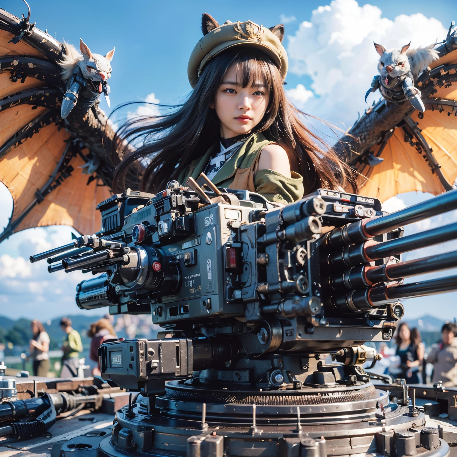 (masterpiece, best quality:1.2), (8k uhd, 16k, 32k, ultra high res), (photorealistic:1.37), (RAW photo), ultimate-realistic, ultimate-realistic details, ultimate-realistic texture, ultimate-intricate details, ultimate-realistic lighting, ultimate-realistic shadow, japanese girl, ultimate-cute face, ultimate-RAW skin, ultimate-realistic eyes, Japanese woman in insect powered suit, cannon mounted on shoulder, very cute face, mechanical, extremely intricate details, full body shot, ultimate photorealistic, big city locked down