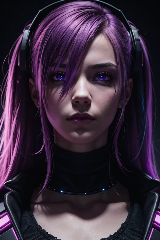 Dark techno, cyberpunk, high detail, high quality, realistic, pink purple and blues,