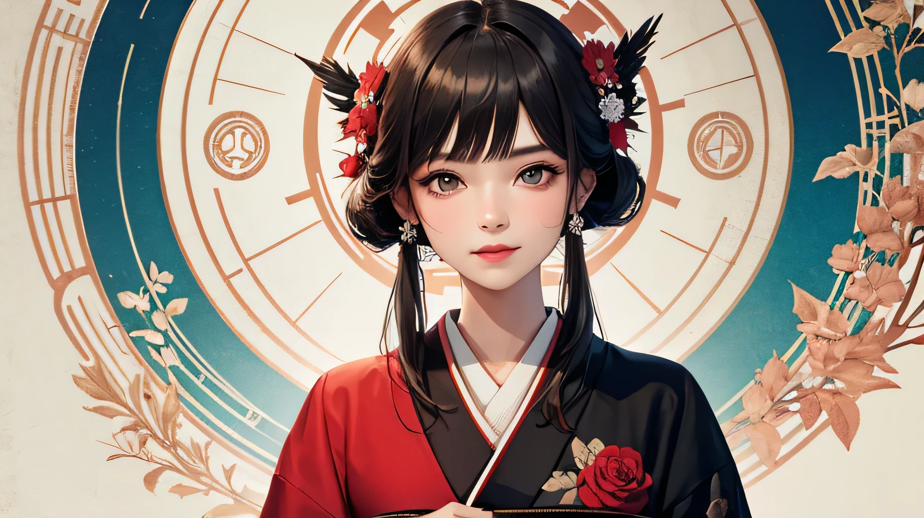 ((highest quality)),(detailed), Perfect Face,Kimono beauty,magic circle,Halo