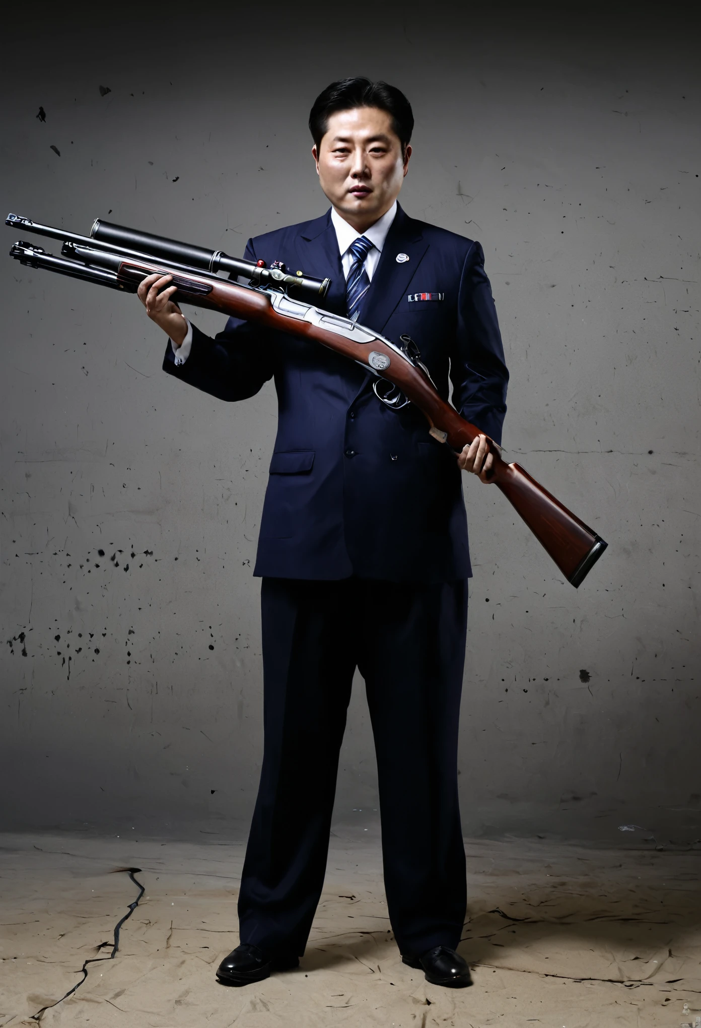 realistic photos of Korean man,Shotguns