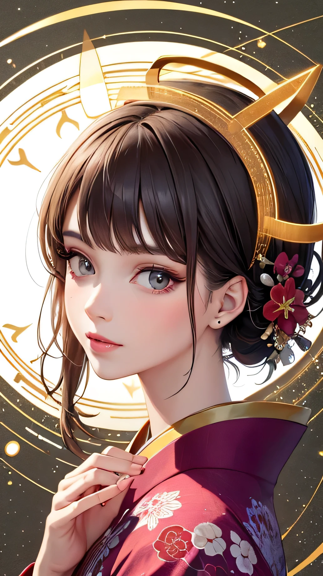 ((highest quality)),(detailed), Perfect Face,Kimono beauty,magic circle,Halo