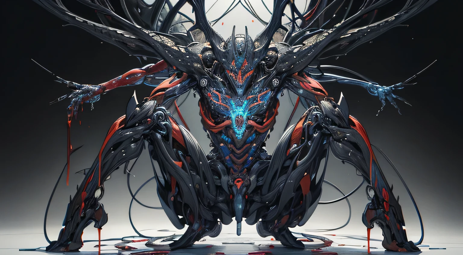 (Masterpiece, Best quality: 1.2), Ultra detailed, Highest detail, (bodyhorror: 1.4), (Biological machines: 1.3), (Bloody: 1.2), Living people, (Colorful: 1.2), satanic, (Machine: 1.3), hans giger, many hands, (zentangle: 1.2), Black color scheme, avant garde, full body, cyberpunk, takato yamamoto