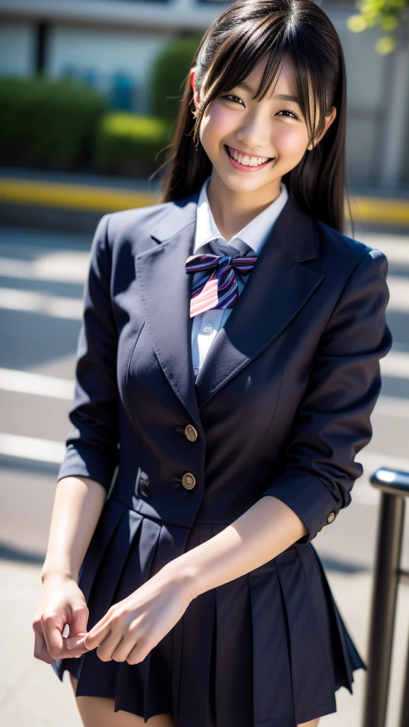 smile, (At the station ticket gate:1.2), ((school uniform:1.2)), girl,RAW Photos, (photoRealistic:1.37, Realistic), Highly detailed CG integrated 8K wallpaper, View your viewers, (((Straight from the front))), (high qualityスキン:1.8, Shiny skin), 8K Ultra HD, Digital SLR, Soft lighting, high quality, (Professional Lighting:1.6),Bust 200,Close your eyes and open your mouth to smile