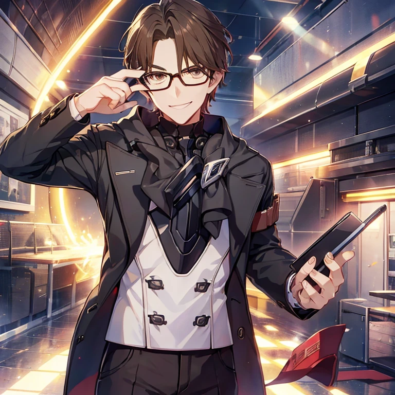 Smiling man glasses camera