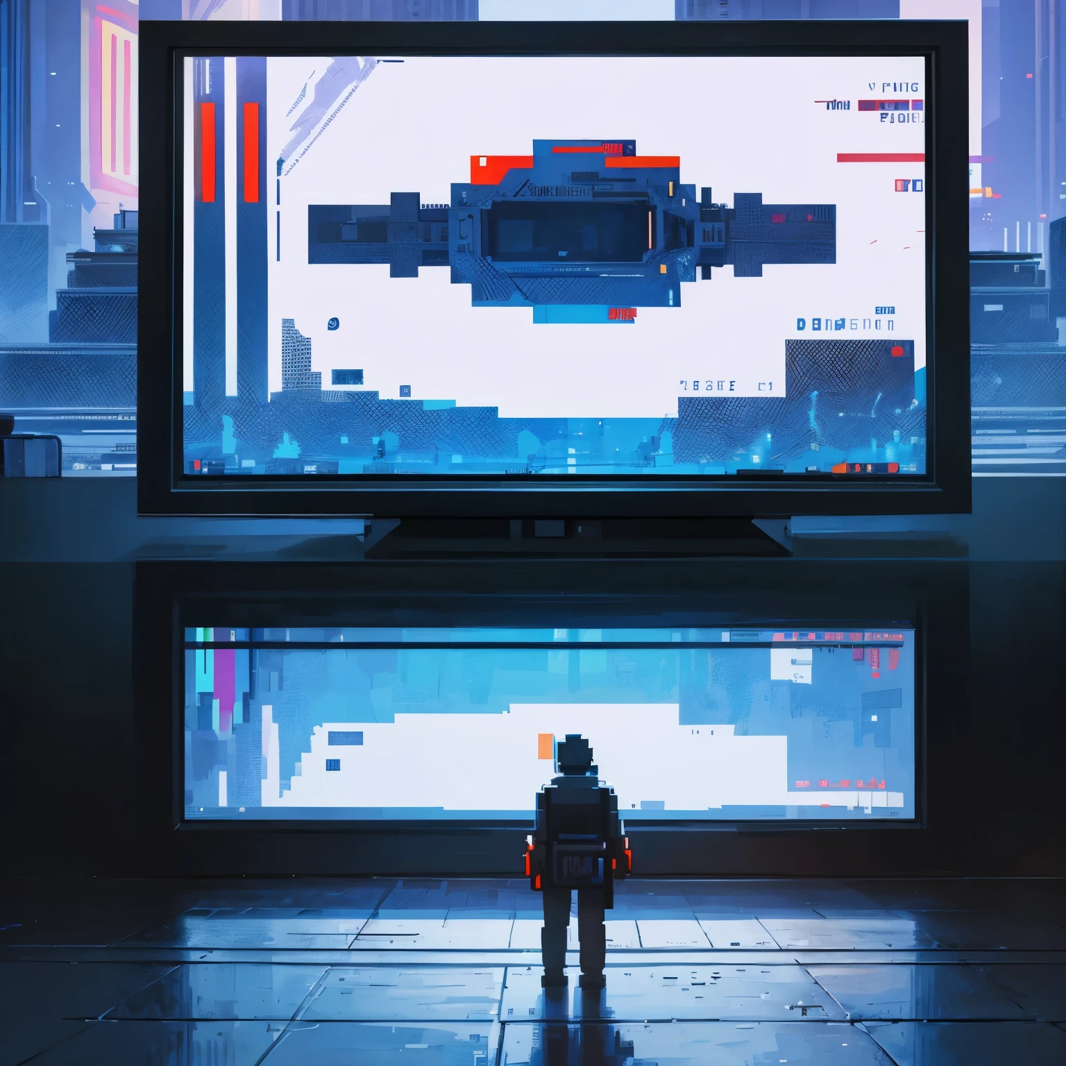 pixel art, digital frame, abstract, game, film ending, binary, reality lost, live in screen