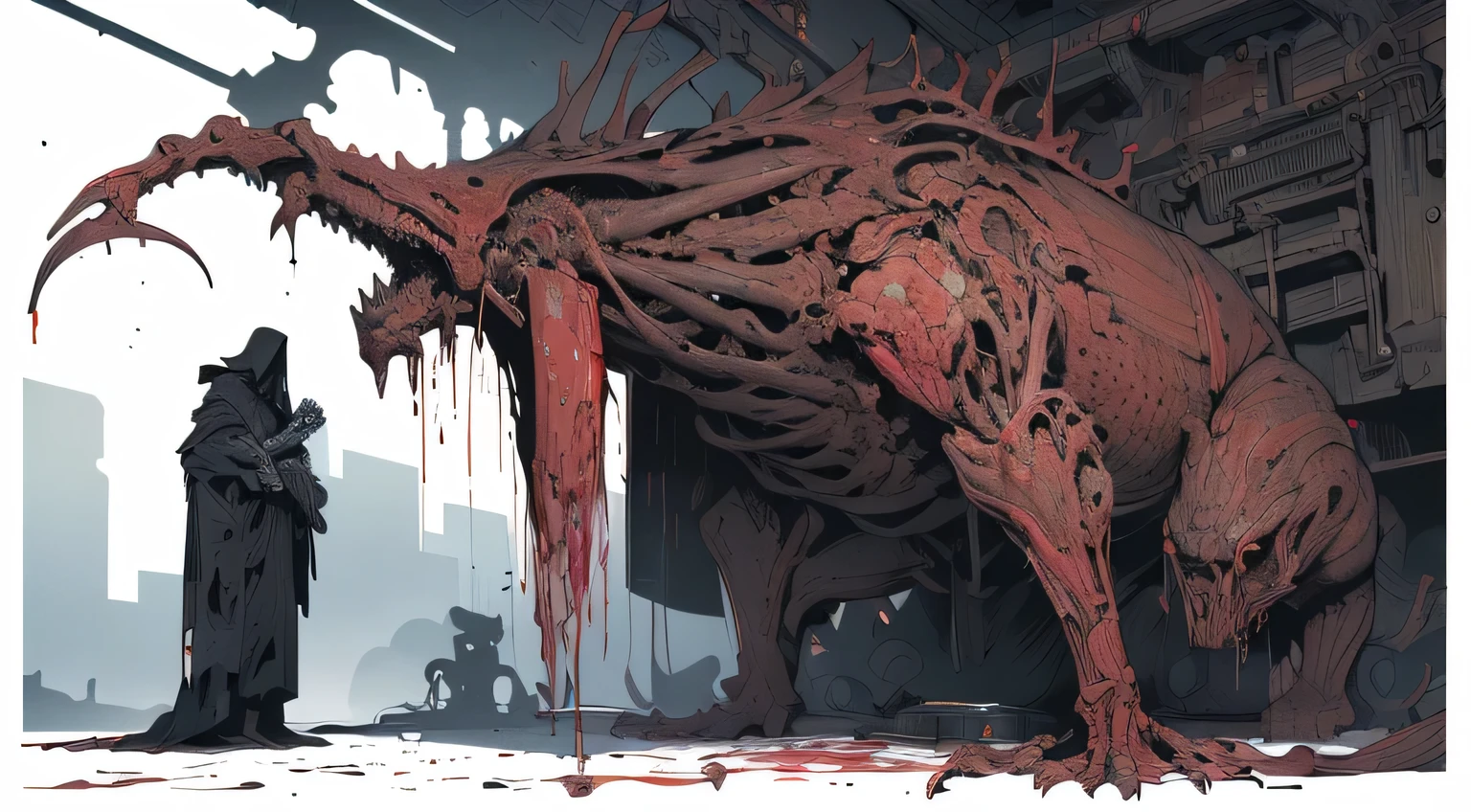 (Masterpiece, Best quality: 1.2), Ultra detailed, Highest detail, (bodyhorror: 1.4), (Biological machines: 1.3), (Bloody: 1.2), Living people, (Colorful: 1.2), satanic, (Machine: 1.3), hans giger, many hands, (zentangle: 1.2), Black color scheme, avant garde, full body, cyberpunk, takato yamamoto, concept art, mystical landscape