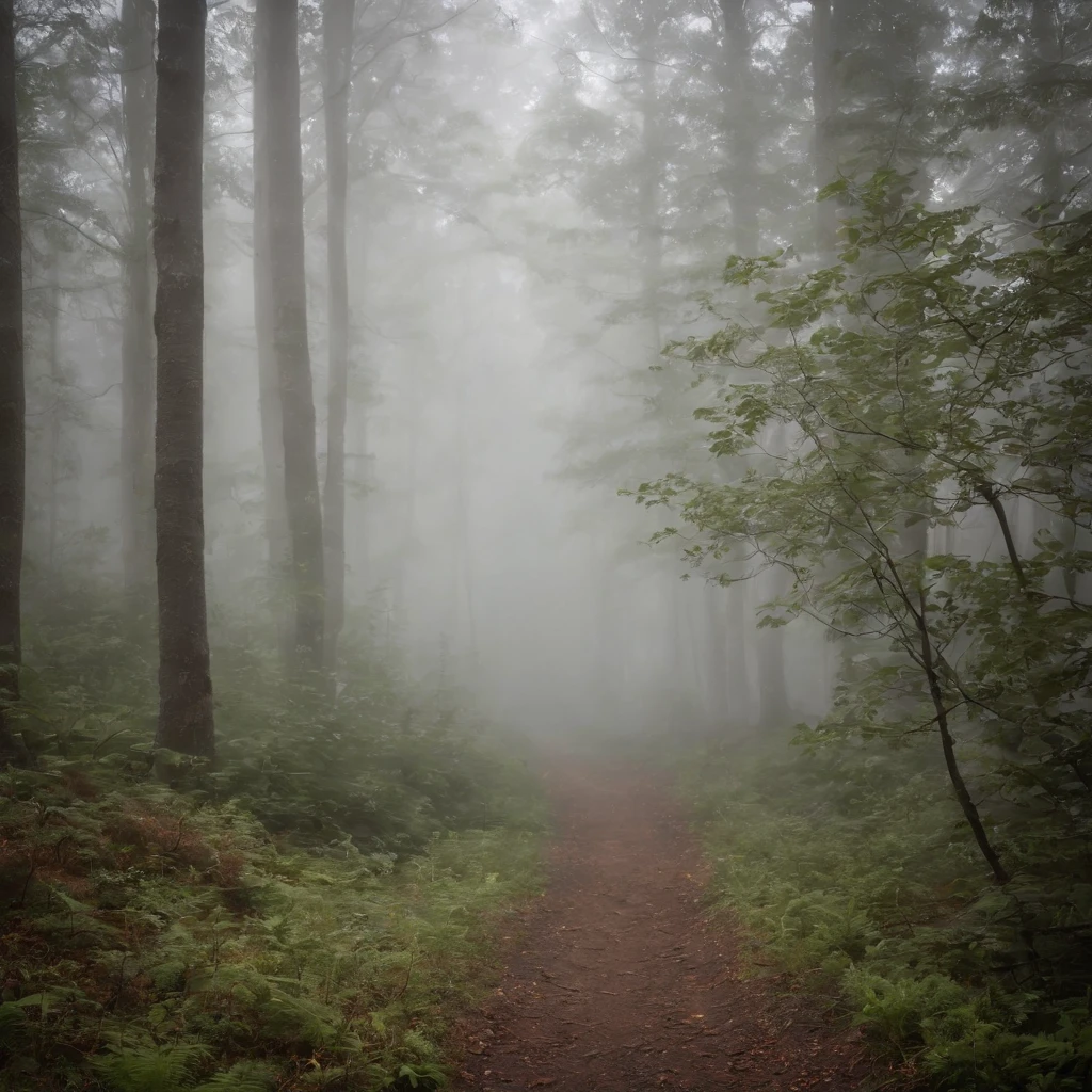 a ghostly fog in the middle of a forest