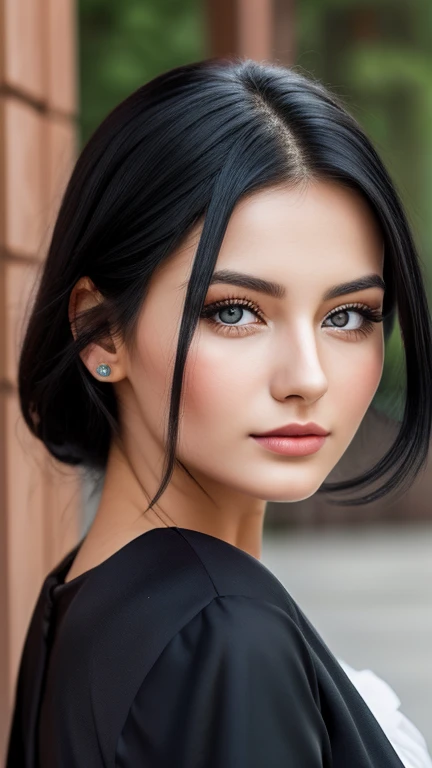 25 year old girl portrait black hair, Russia, beautiful face, perfect face, surreal, Front view, photo-realistic