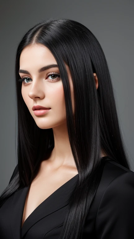 25 year old girl portrait black hair, Russia, beautiful face, perfect face, surreal, Front view, photo-realistic