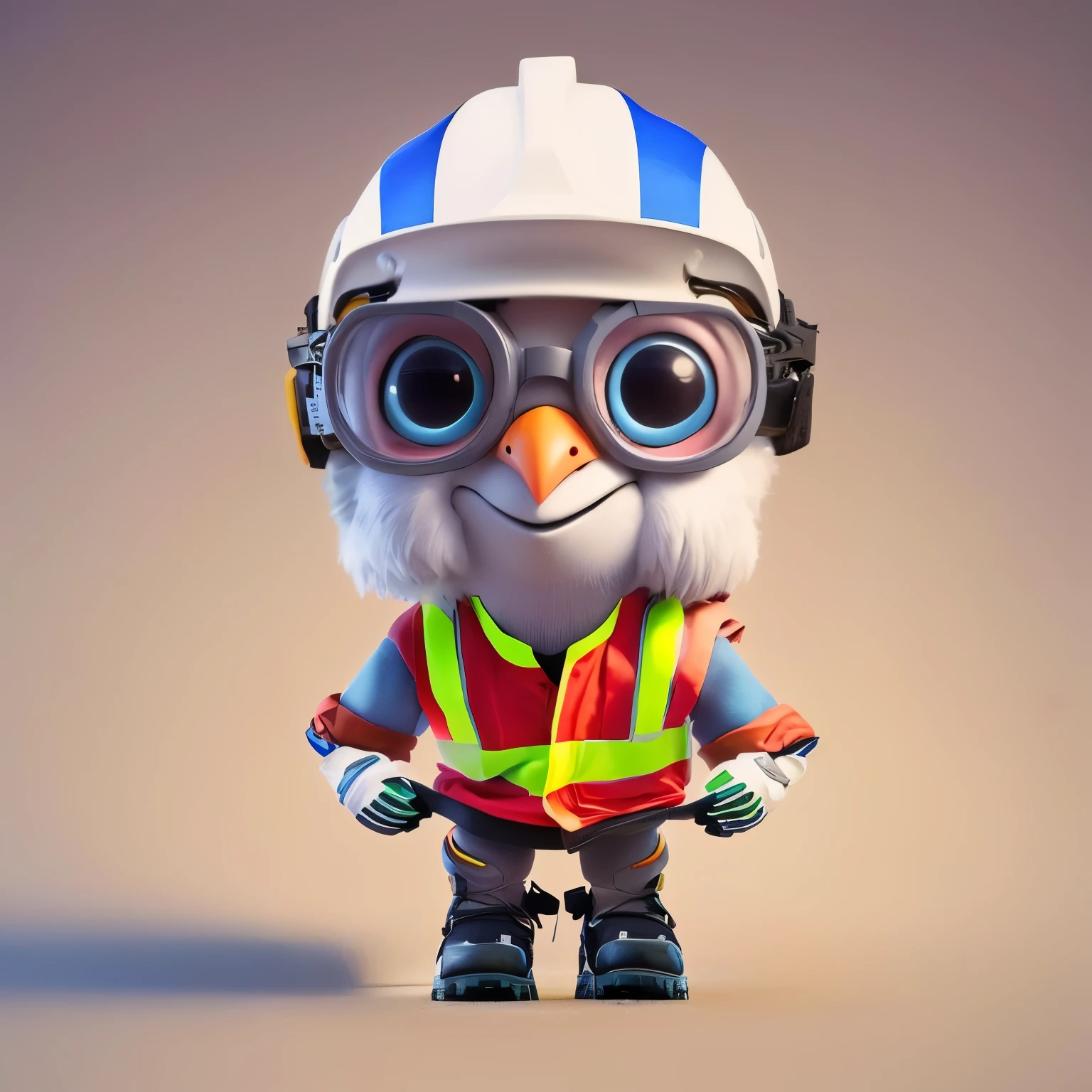 a closeup of a toy bird wearing a helmet and safety vest, Cute Pixar Character Design, lindo render 3d, lindo personaje de pixar, adorable pintura digital, Lindo personaje de dibujos animados, renderizado de personajes 3d, arte de personajes en 3d, retrato del concepto de pato robot, trabajo seguro.CGSOCIEDAD, trabajo seguro. CGSOCIEDAD, personaje ideal de pixar, cute mechanical bird, pixar character design