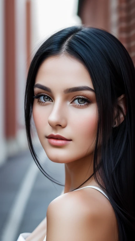 25 year old girl portrait black hair, Russia, beautiful face, perfect face, surreal, Front view, photo-realistic