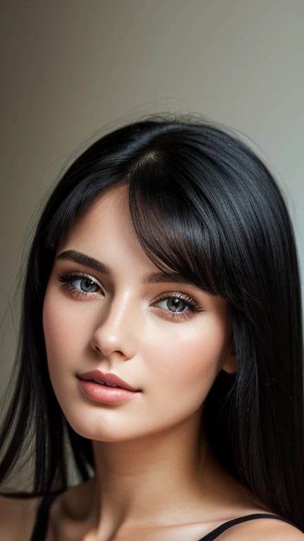 25 year old girl portrait black hair, Russia, beautiful face, perfect face, surreal, Front view, photo-realistic