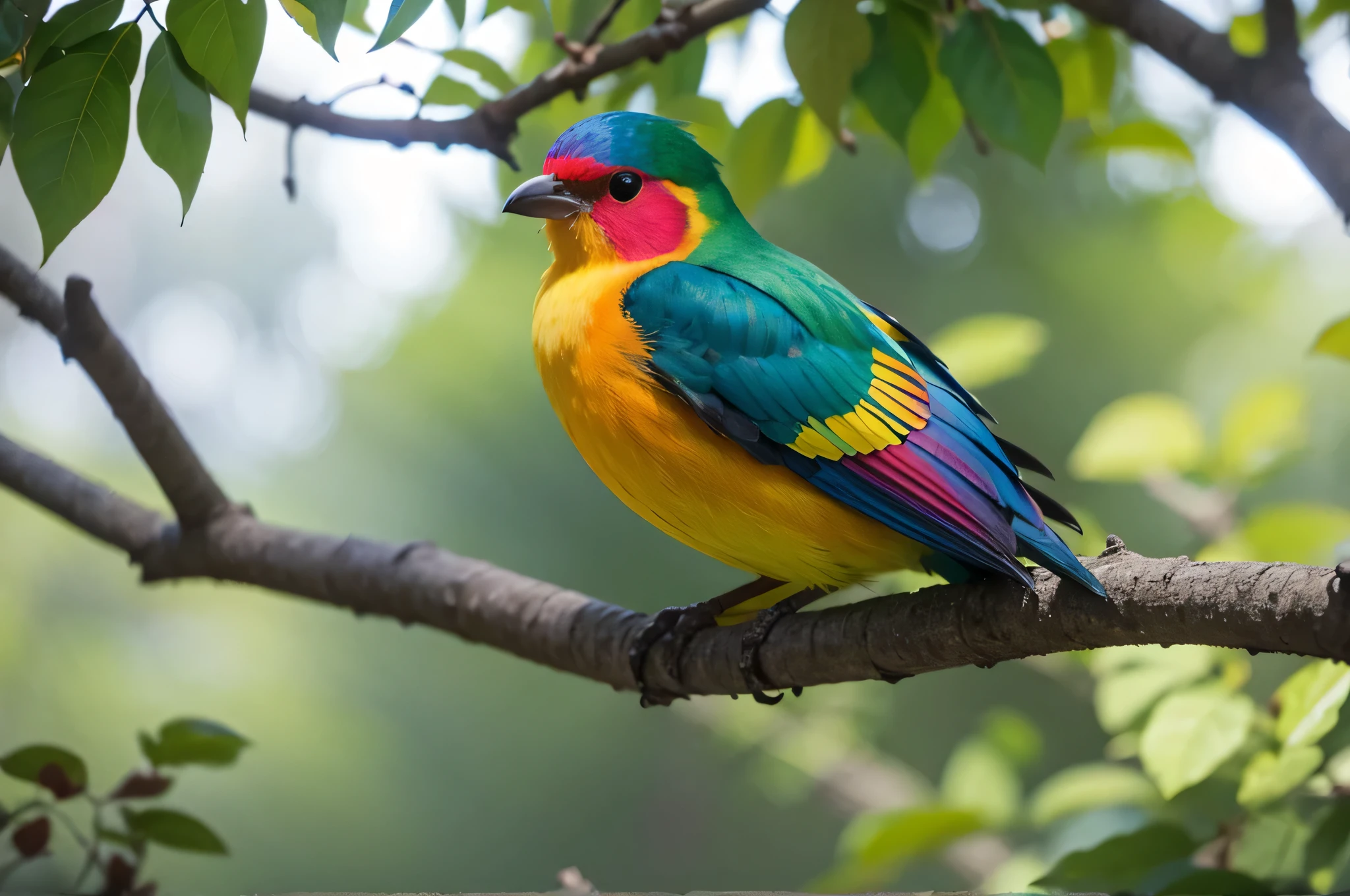Colorful bird perched on a branch,The background is leaves, Colorful 8k, Color HD pictures, Colorful bird, Beautiful and colorful, 4K Fine Digital Art, Vibrant true colors, Colorful feathers, Beautiful art UHD 4K, Painted in bright watercolor, Beautiful digital painting, brightly colored bird, Color 4k, Beautiful and colorful,long mouth, Head up, leaf pile