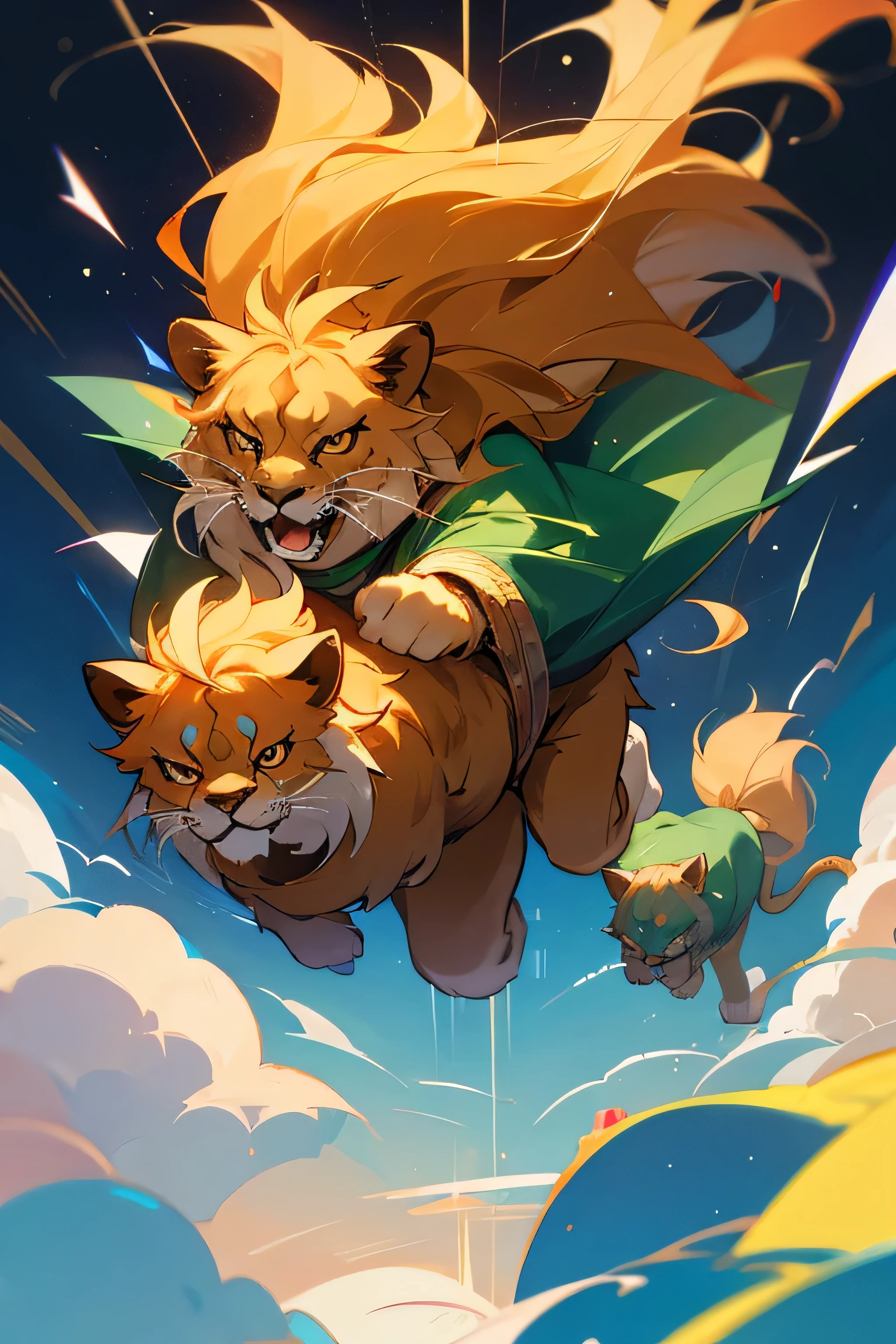 Mythical beasts，Q version，like a lion，Floating in the air，