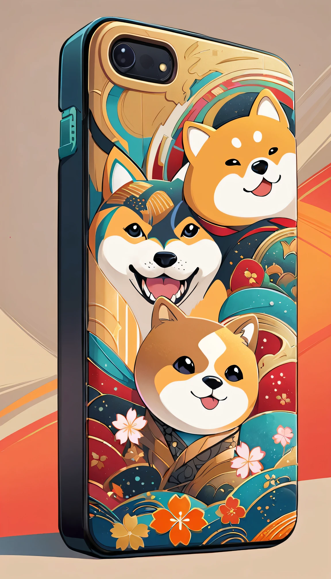 A cute mobile phone case with a Shiba Inu design, made of durable materials (rubber, silicone), providing (best quality, highres) protection. The case features a (realistic) depiction of a Shiba Inu dog, capturing its (adorable expression:1.1) with (detailed, expressive eyes:1.1) and (cute little nose and mouth:1.1). The design also includes (fine etched fur details) that bring out the texture of the dog's coat.

The color palette of the design consists of (vibrant, earthy tones) to create a lively and natural feel. The case is designed to be (lightweight and slim) for easy handling and pocket storage.

To enhance the overall quality and detail of the image, the case is made using (ultra-detailed, high-resolution printing techniques). The colors are (visually striking, vivid) and the image features (sharp focus) to make the Shiba Inu design stand out. The art style of the case leans towards (cartoonish, illustrative) with a touch of (Japanese-inspired) aesthetics.

The lighting in the image is (bright and well-balanced), emphasizing the vibrant colors of the Shiba Inu design. It highlights the adorable features of the dog's face and gives the case a (warm and inviting) feel.

Additional details in the design could include a small (Shiba Inu paw print) somewhere on the case, adding a playful touch. The background of the design could feature (subtle sakura blossoms) to enhance the Japanese theme.

Overall, this phone case with a Shiba Inu design combines (cute, detailed, and vibrant) elements to create a visually appealing accessory for dog lovers.