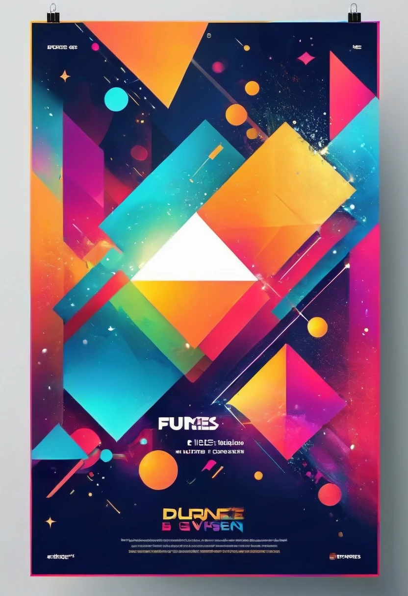 Create a futuristic event poster background with metallic textures, bright bursts and dynamic geometric shapes, dans une palette de couleurs froides.