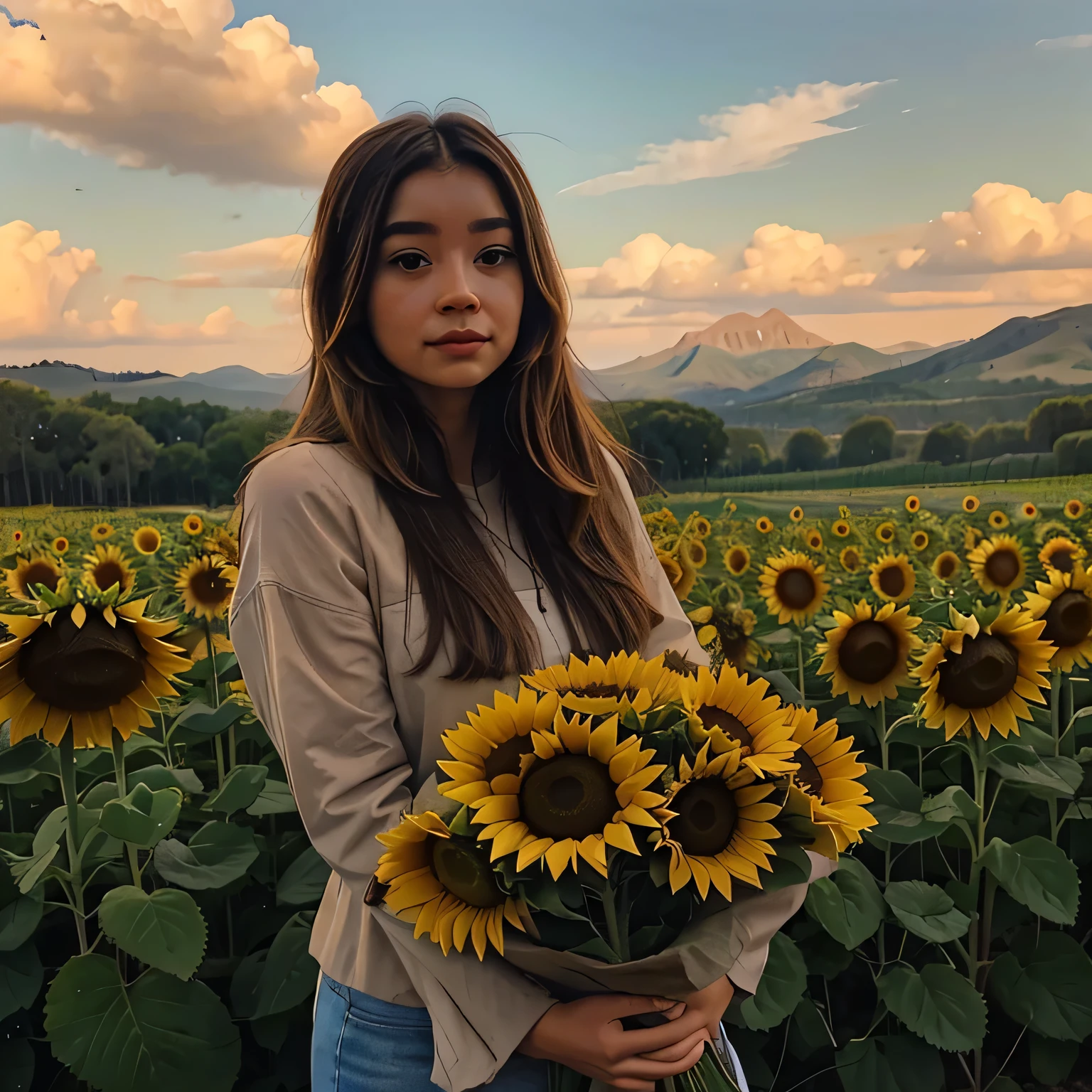 Foto de las Manos , muestra solo las manos , Primer plano de las Manos de un Hombre sosteniendo un ramo de Rosas y Girasoles 🌻, beautiful landscape in the background of roses and sunflowers ,?most beautiful landscape ever seen ,?aurora bolear