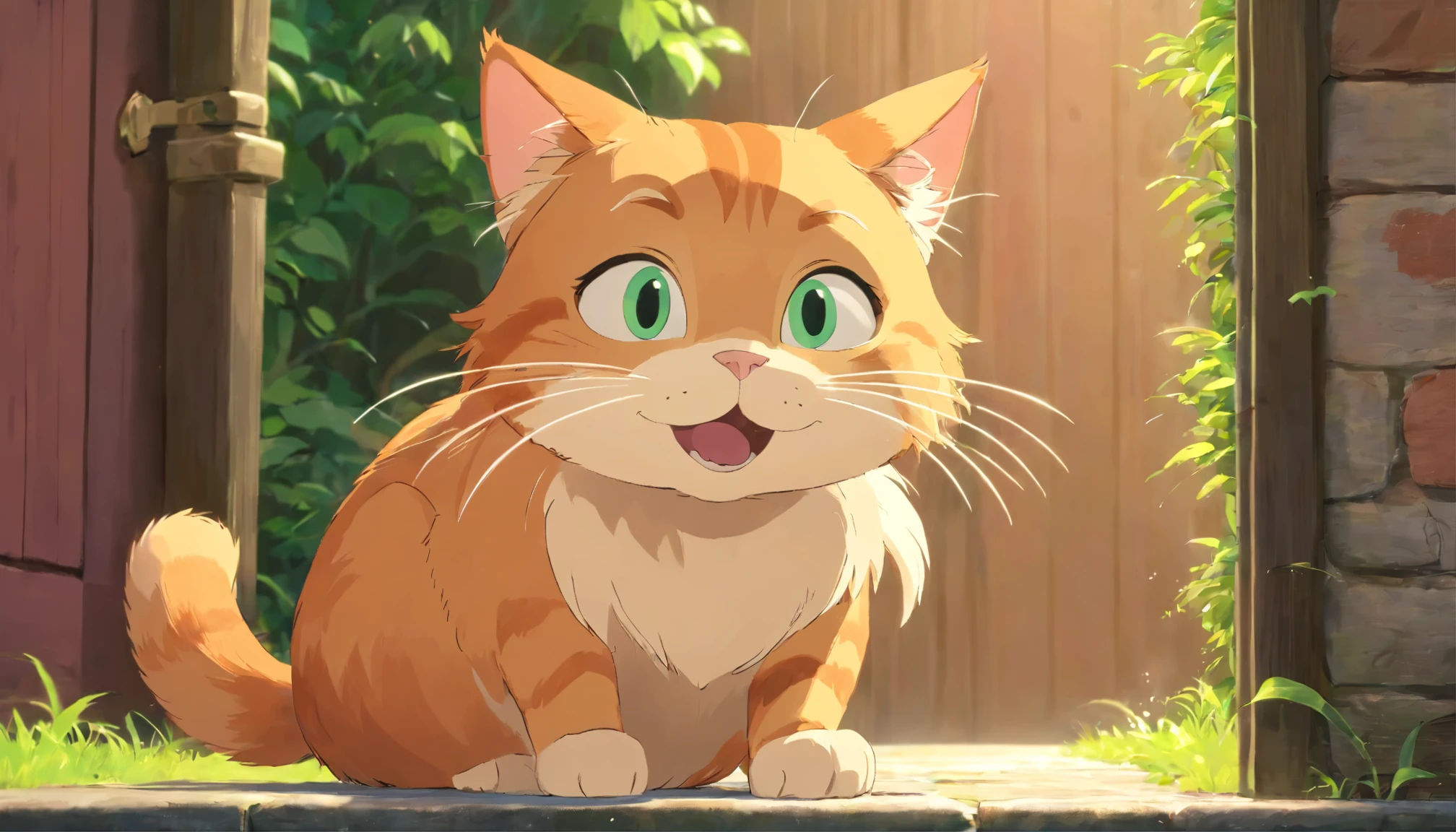 a ginger cat begging and looking at you, 3d animation, Pixar