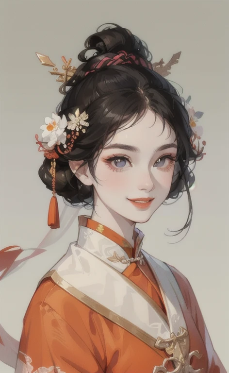 Chinese women，very beautiful，Delicate skin texture，Upper Body，Best quality，HD，Eyebrows full of details，There is murder in the eyes，With a cruel and happy smile on his lips