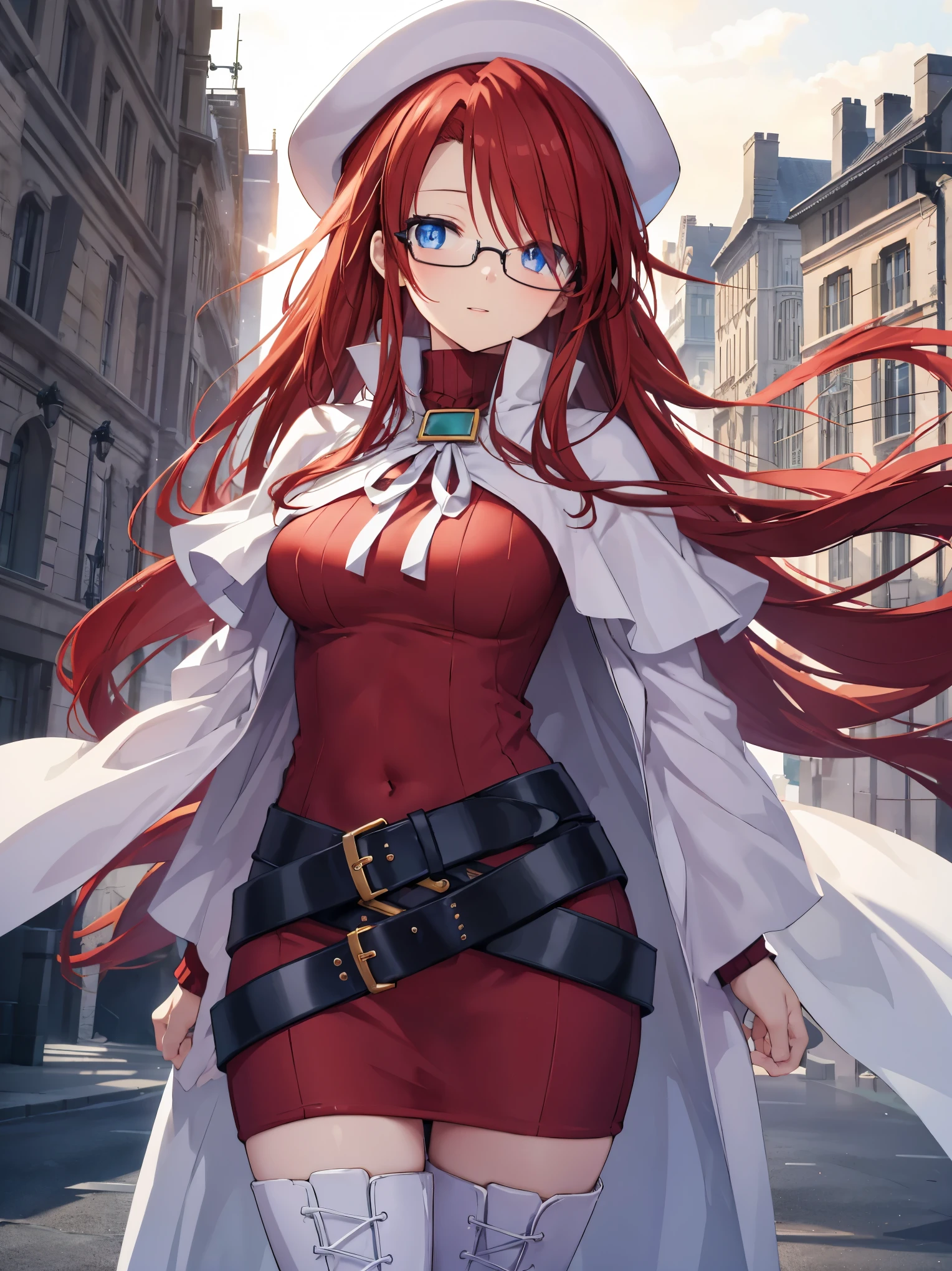 summonnightaty, aty, long hair, blue eyes, red hair, beret, hat, glasses,
BREAK long hair, thighhighs, hat, dress, boots, glasses, belt, cape, sweater, zettai ryouiki, beret, thigh boots, white footwear, ribbed sweater, loose belt,solo,
BREAK outdoors, fantasy,on_a_ship,
BREAK (masterpiece:1.2), best quality, high resolution, unity 8k wallpaper, (illustration:0.8), (beautiful detailed eyes:1.6), extremely detailed face, perfect lighting, extremely detailed CG, (perfect hands, perfect anatomy),covered_nipples,covered_navel,light_smile ,(half_eyes:1.4),long_sword,edge,armpit,sleepy,dynamic_standing,red_sweater,apart_legs,magical_effect,pulmp,big_tits,light_open_mouth,prepare_a_sword