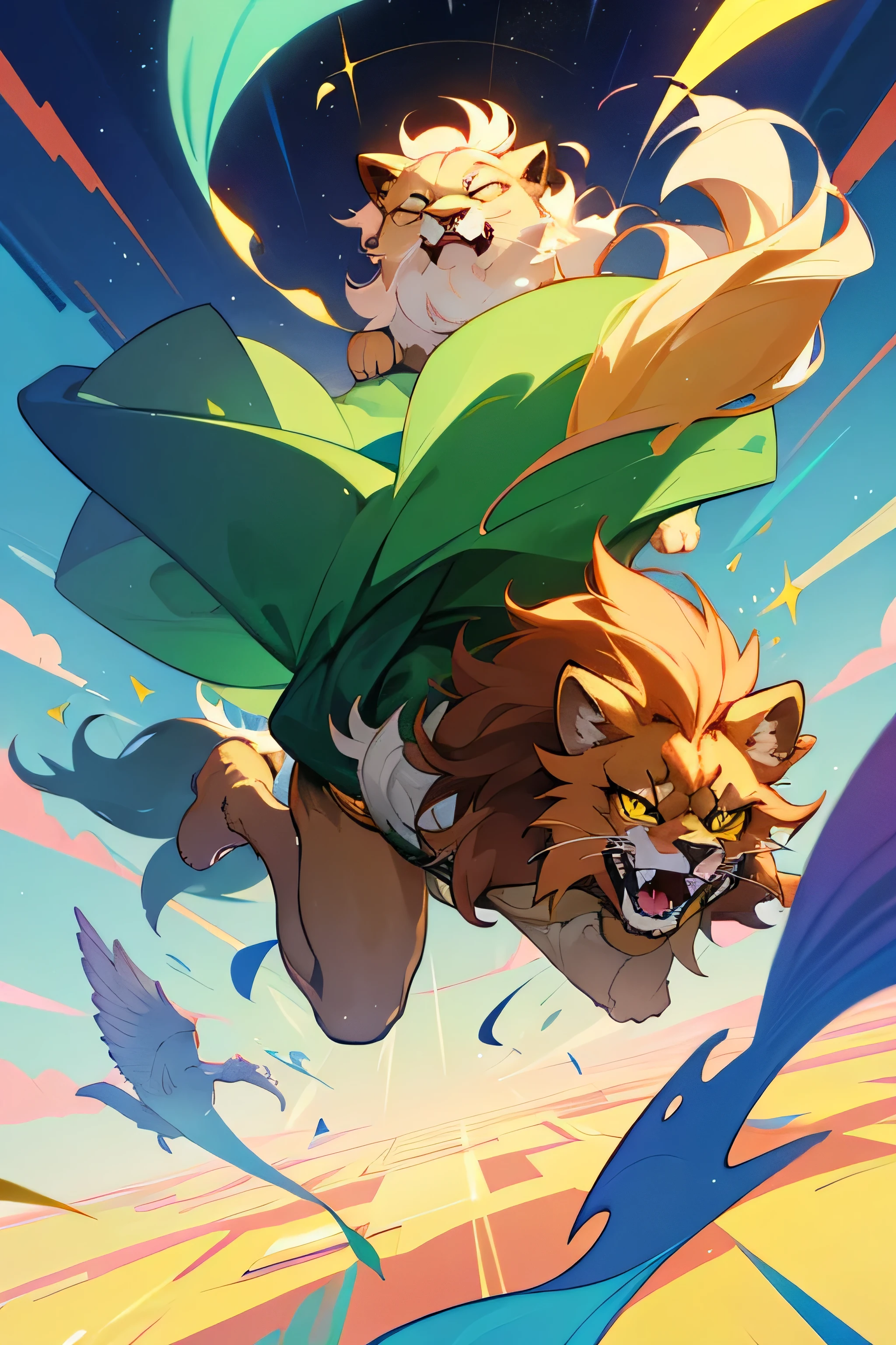 Mythical beasts,Q version,like a lion,Floating in the air,