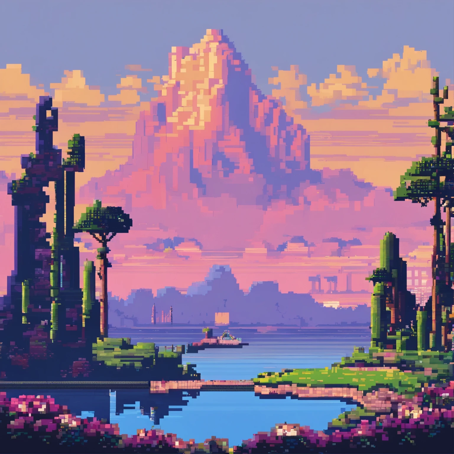 Pixel Art landscape. Pixel Art4K壁纸. 令人难以置信的Pixel Art细节. Pixel Art. Vaporwave. 详细的虚幻引擎Pixel Art