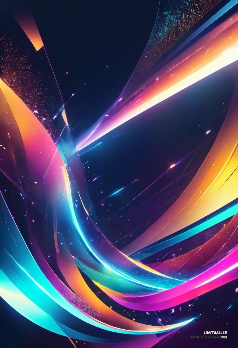 Create a futuristic event poster background with metallic textures, luminous flashes and dynamic geometric shapes, in a cool color palette.