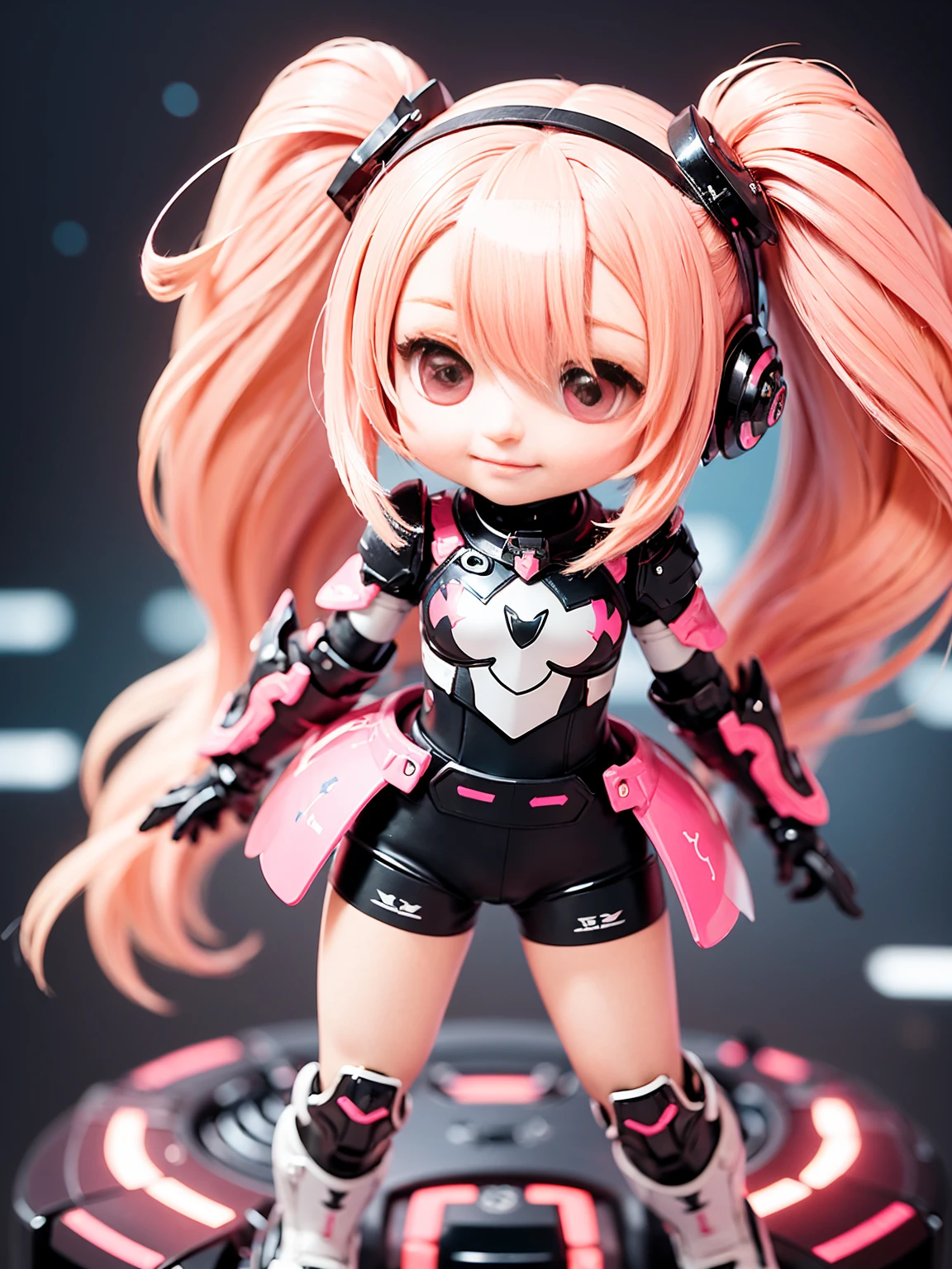 1girl,solo,Bishoujo ,Android,middle hair,Pink Hair Color,whole body,Armored from shoulders to hands,Armored from thigh to toe,The body color is white and pink,(Chibi Character:1.3)


