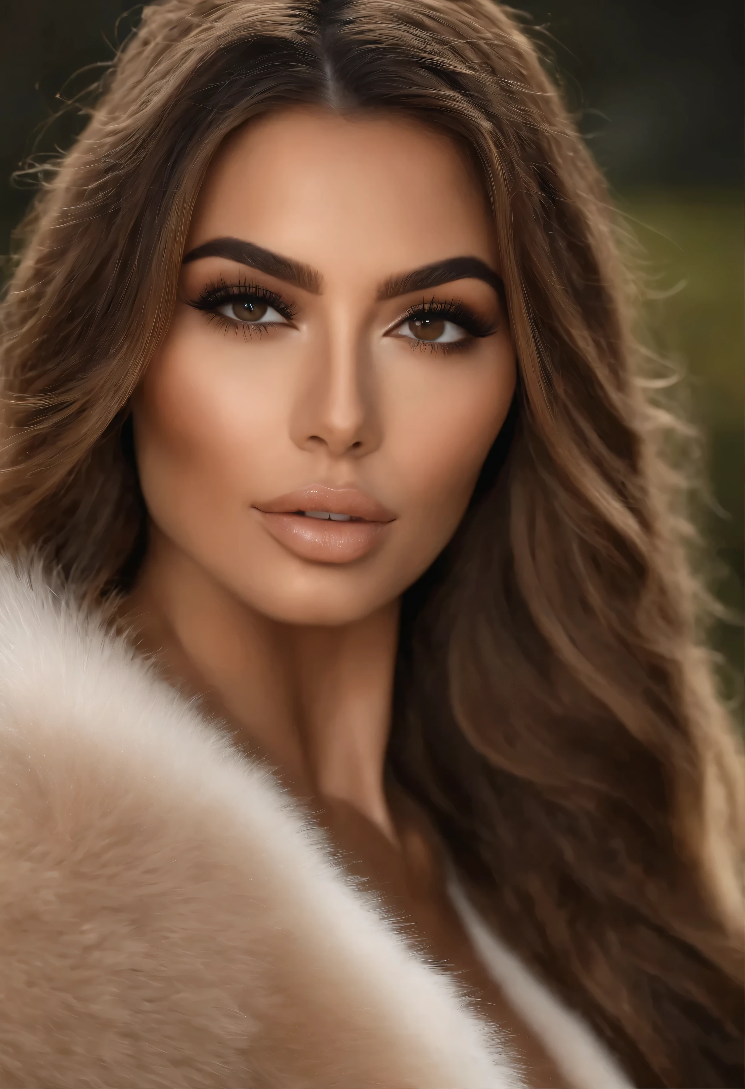 arafed femme pleinement , Fille sexy aux yeux marrons, ultra realistic, meticulously detailed, Portrait de Sophie Mudd, cheveux bruns et grands yeux, selfie d'une jeune femme, The eyes of Dubai, sans maquillage, Maquillage naturel, regarder directement la caméra, visage avec artgram, maquillage subtil, superbe photo de la moitié du corps, regarder la caméra comme un selfie nu, buste de taille moyenne à grande A very wide and very thick, manteau de fourrure extra long, en vison blanc, fifty centimeters thick, duveteux, naturel, with an ultra thick white mink fur collar, three layers, sur Kim Kardashian, fully nude profile view, elle pose les mains sur les seins, bare shoulders, and two large breast discovered by the fur, at sunny Pebble Beach golf