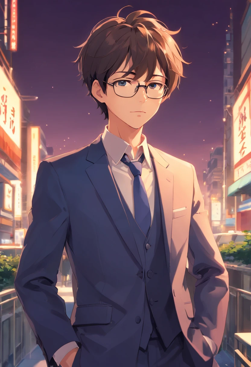 20Male in his late twenties Japanese Glasses Looks smart Formal attire Cold-hearted appearance No background