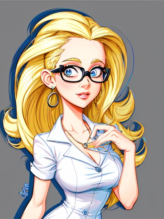 cartoon woman with glasses and a white blouse, in cartoon style, cartoon art style, cartoon digital painting, cartoon portrait, looks like britney spears, cartoon art style, cartoon digital art cartoon, cartoon style illustration, caricatural style, cartoon look, cartoon style, girl with glasses, digital art cartoon, character portrait of mine, simple cartoon style, character concept portrait of mine