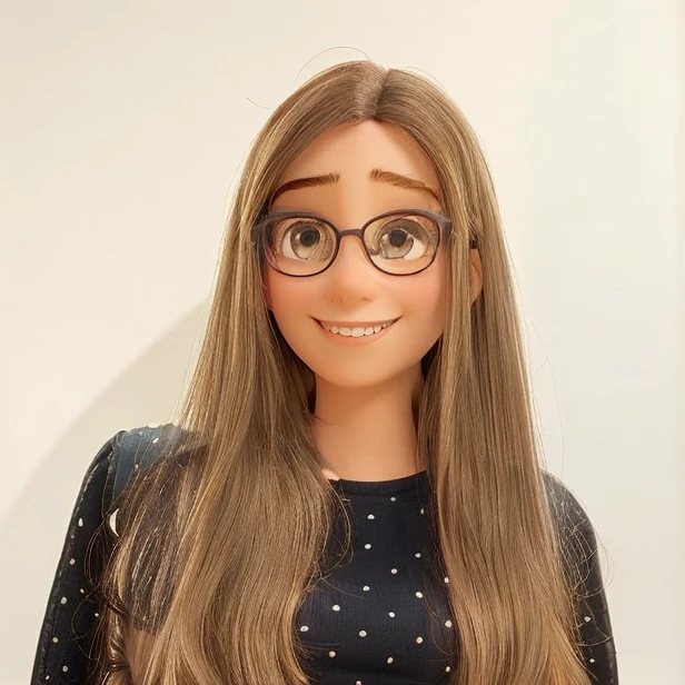 Girl with glasses and long straight brown hair in Disney Pixar style, alta qualidade 