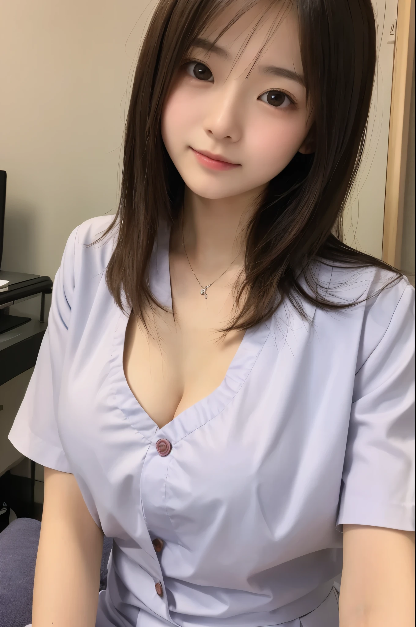 (masterpiece),(highest quality:1.1),(Very detailed), In detail, (Intense close-up:1.1), slim,(Very delicate and beautiful face), (Embarrassing:1.2), 、Japanese women、very cute, Small breasts、nurse、nurse、nurseの制服、The corners of the mouth are slightly turned up