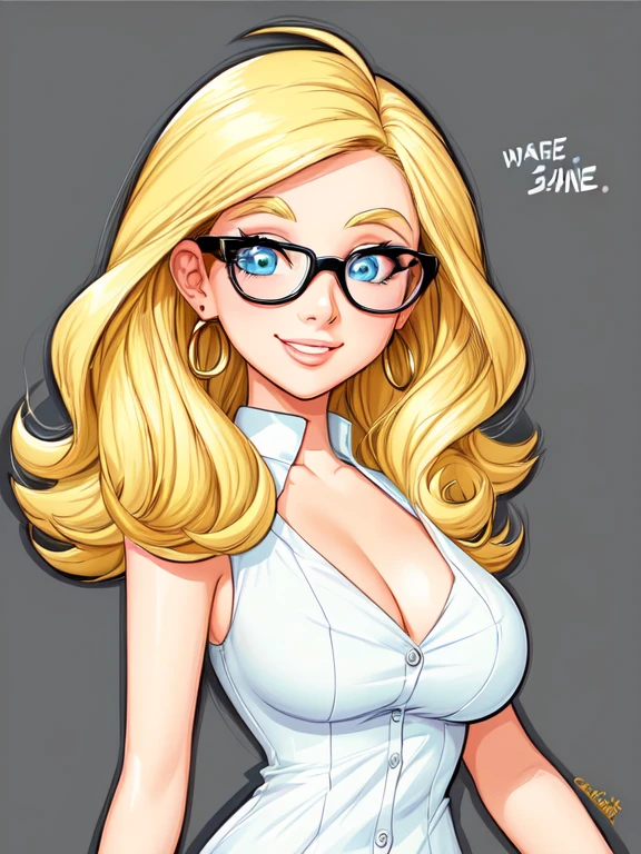 cartoon woman with glasses and a white blouse, in cartoon style, cartoon art style, cartoon digital painting, cartoon portrait, looks like britney spears, cartoon art style, cartoon digital art cartoon, cartoon style illustration, caricatural style, cartoon look, cartoon style, girl with glasses, digital art cartoon, character portrait of mine, simple cartoon style, character concept portrait of mine, 4k, comic babes